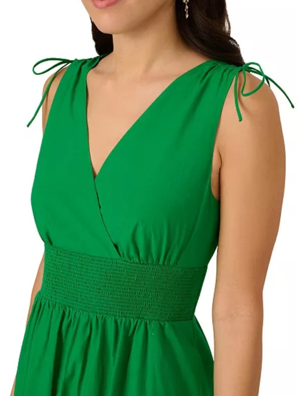 Adrianna Papell Smocked Waist Tie Sleeve Eyelet Cotton Sundress Kelly Green NWT - Picture 3 of 15